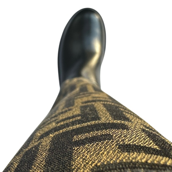 Fendi Filo FF Monogram Canvas and Leather Knee High Boots Black Brown Size 12 - Picture 14 of 16